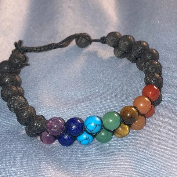 Chakra 7 Color Stone Double Bracelet - Picture 5 of 6